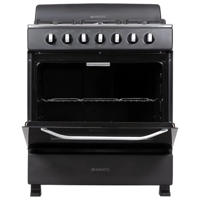 Estufa De Piso de Acero Inoxidable Nisato 30" con 6 Quemadores Parrillas Hierro Fundido