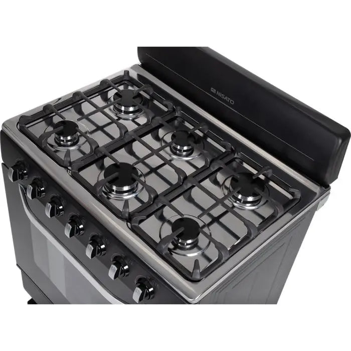 Estufa De Piso de Acero Inoxidable Nisato 30" con 6 Quemadores Parrillas Hierro Fundido