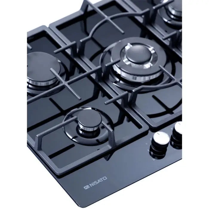 Estufa Empotrable a Gas de 33 pulgadas Nisato con Vitro Ceramica de 5 Quemadores de Hierro Fundido con Encendido Electrico Color Negro