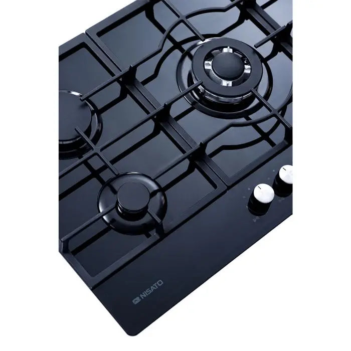 Estufa Empotrable a Gas de 33 pulgadas Nisato con Vitro Ceramica de 5 Quemadores de Hierro Fundido con Encendido Electrico Color Negro