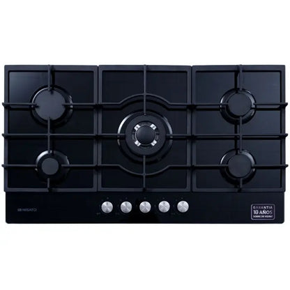 Estufa A Gas de Vidrio Templado Nisato de 5 Quemadores con Encendido Eléctrico Color Negro