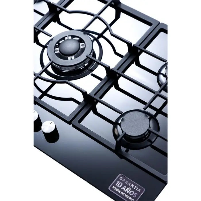 Estufa A Gas de Vidrio Templado Nisato de 5 Quemadores con Encendido Eléctrico Color Negro