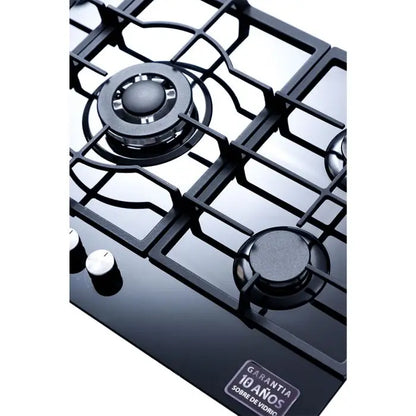 Estufa A Gas de Vidrio Templado Nisato de 5 Quemadores con Encendido Eléctrico Color Negro