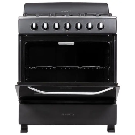Estufa De Piso de Acero Inoxidable Nisato 30" con 6 Quemadores Parrillas Hierro Fundido