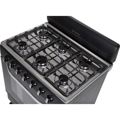 Estufa De Piso de Acero Inoxidable Nisato 30" con 6 Quemadores Parrillas Hierro Fundido