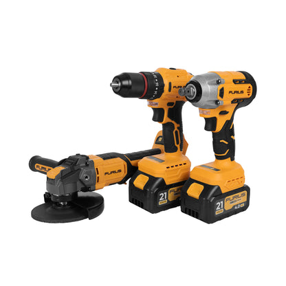 Kit Furius Taladro + esmeril + destornillador de impacto 21V 3Pzs