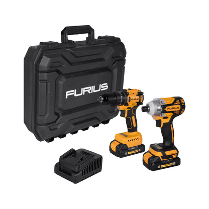 Kit Furius Taladro inalámbrico percutor + destornillador de impacto + 2Bat